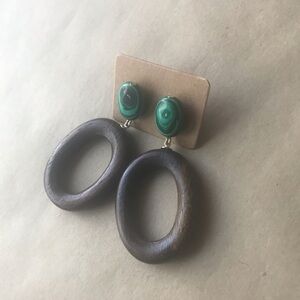 Turquoise Wooden Oval Hoop Earrings